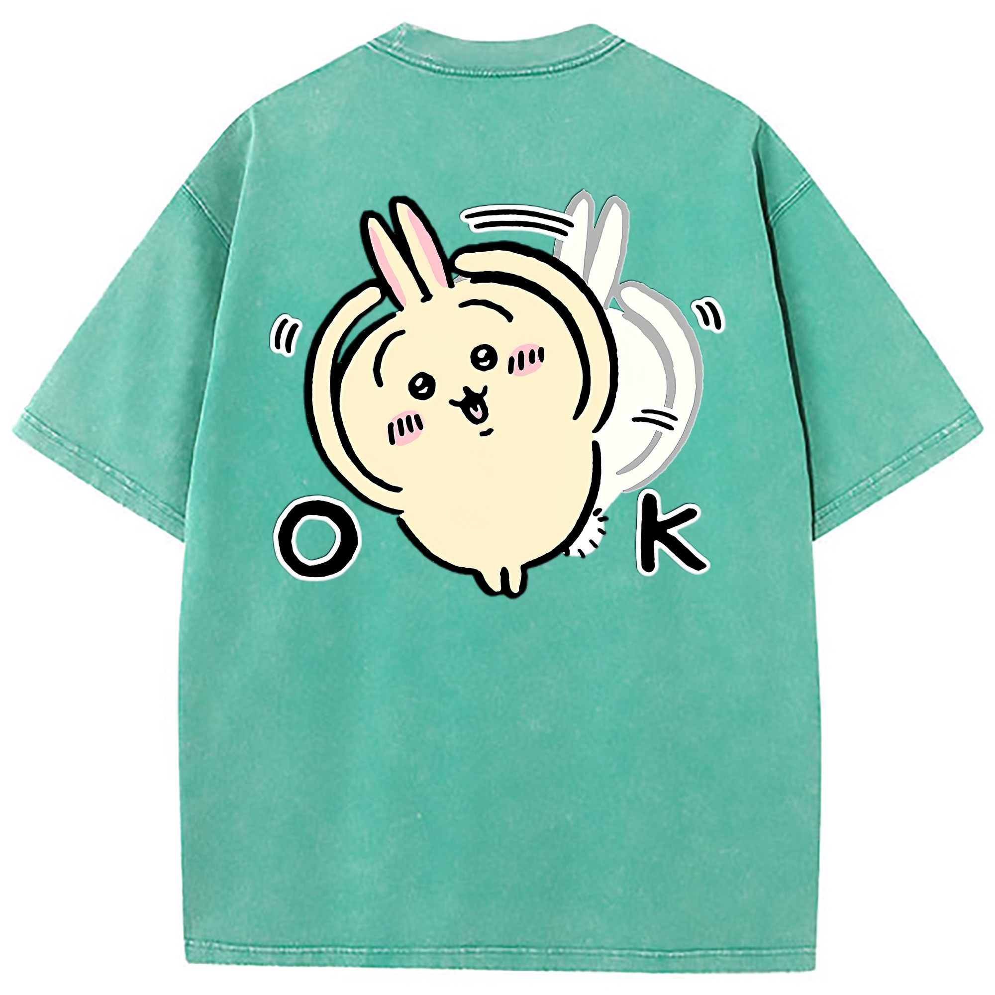 （画像用） ちいかわ うさぎ Chii-kawa usagi 綿100% ヴィンテージ風 半袖Tシャツ（背面プリント）